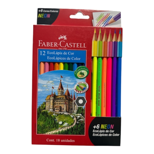 LAPIZ COLOR FABER CASTELL X 12 + 6 NEON