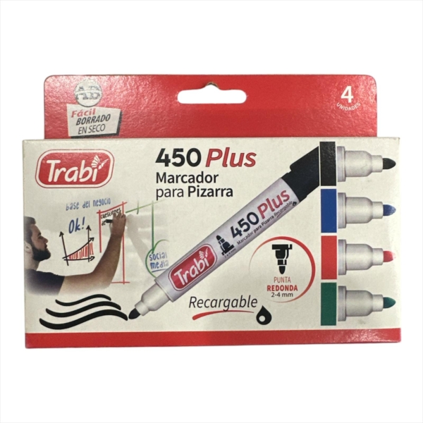 MARCADOR P/ PIZARRA TRABI SET DE 4 COLOR