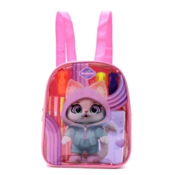 Mochila skora gatito c/set libreria rosa