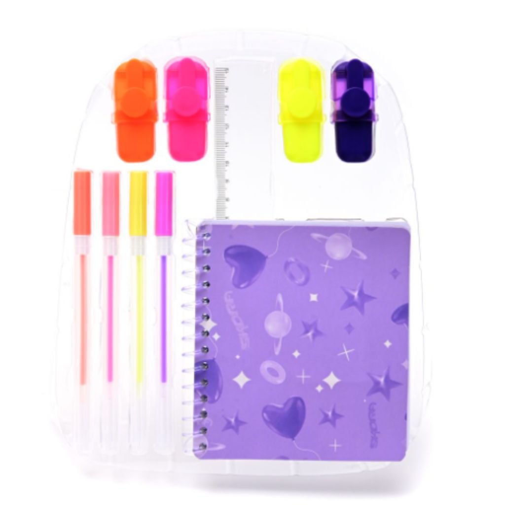 MOCHILA-SKORA-GATITO-CON-SET-LIBRERIA ROSA-POR-DENTRO